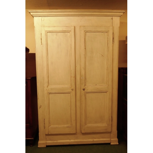 1004 - A C19th French painted pine 'knock down' armoire with two panelled doors, 150 x 59 x 224cm