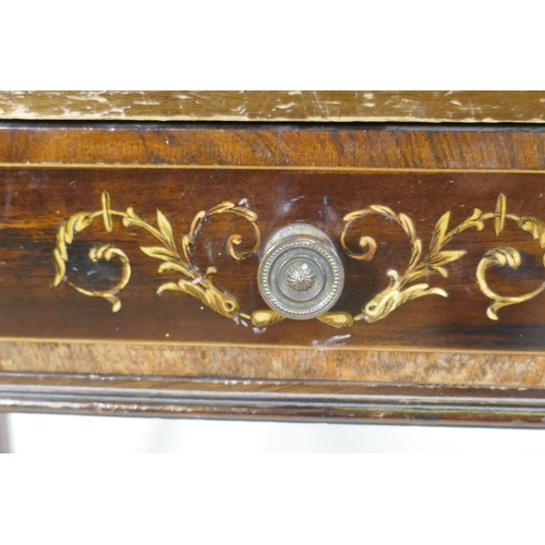 1019 - A Victorian inlaid mahogany washstand with rouge marble top and three quarter gallery and two drawer... 