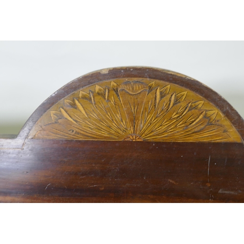 1019 - A Victorian inlaid mahogany washstand with rouge marble top and three quarter gallery and two drawer... 