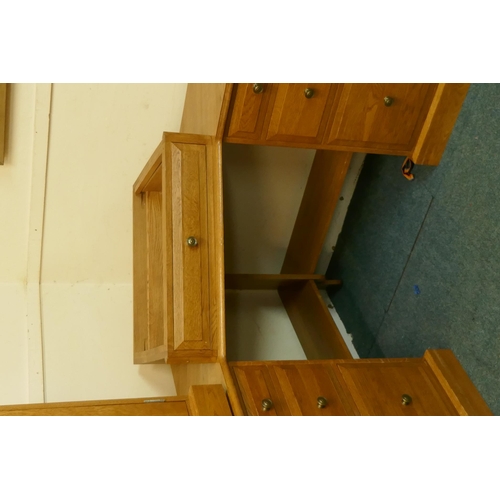 1027 - A contemporary solid oak corner office desk with filing cabinets and chest of drawers