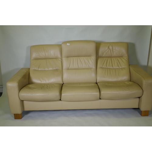 1028 - Ekornes Stressless reclining three seater leather sofa, 200cm wide