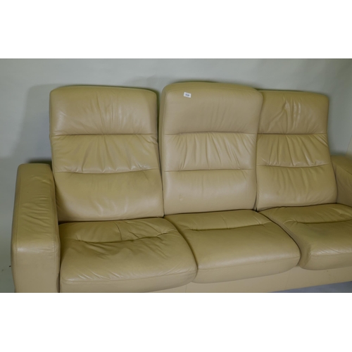 1028 - Ekornes Stressless reclining three seater leather sofa, 200cm wide