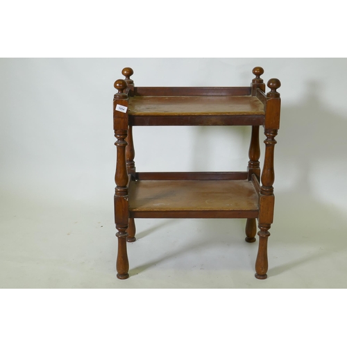 1054 - A small Victorian mahogany two tier buffet, with galleried top, raised on turned supports, 40 x 60 x... 