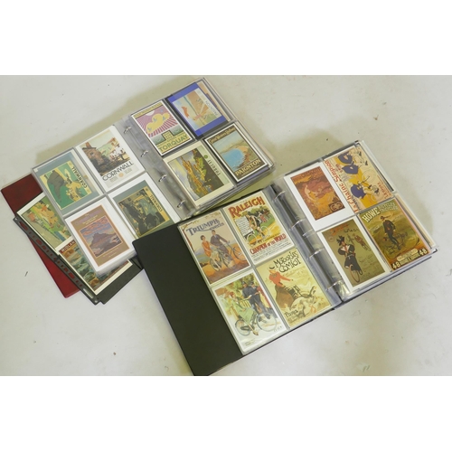 107 - Two postcard albums, topographical UK and transport, over 300, and WWII advertising, over 350, all r... 