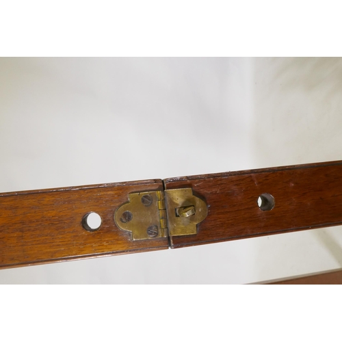 1084 - C19th folding teak easel, possibly military/campaign, 100cm long, 184cm extended, AF back hinge lack... 