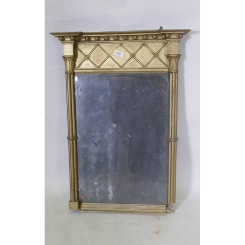 1087 - Regency giltwood and composition pier glass, with cluster columns and original oxidised silver bevel... 