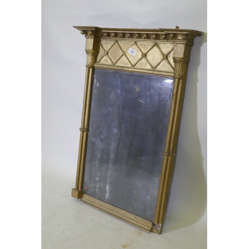 1087 - Regency giltwood and composition pier glass, with cluster columns and original oxidised silver bevel... 