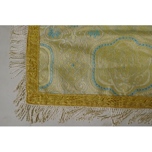 1099 - An antique Orthodox Church silk and silver thread altar cloth, 130 x 130cm