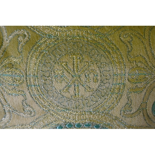 1099 - An antique Orthodox Church silk and silver thread altar cloth, 130 x 130cm