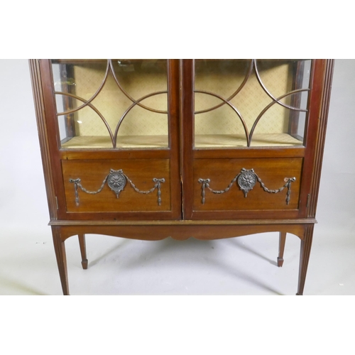 1133 - A Victorian mahogany Adam style display cabinet, with fluted frieze and harebell and paterae decorat... 