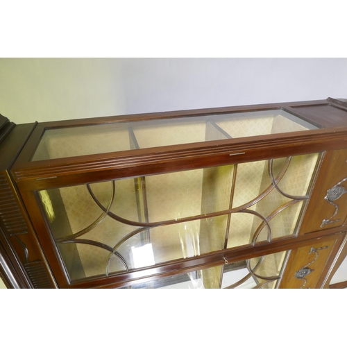 1133 - A Victorian mahogany Adam style display cabinet, with fluted frieze and harebell and paterae decorat... 