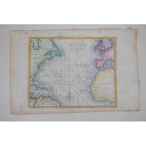 121 - An C18th hand coloured chart of the Western or Atlantic Ocean', drawn by Thomas Bowen 1788, engraved... 