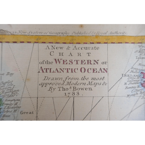 121 - An C18th hand coloured chart of the Western or Atlantic Ocean', drawn by Thomas Bowen 1788, engraved... 