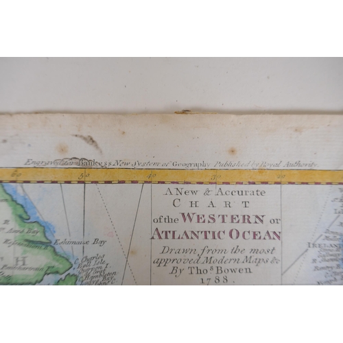 121 - An C18th hand coloured chart of the Western or Atlantic Ocean', drawn by Thomas Bowen 1788, engraved... 