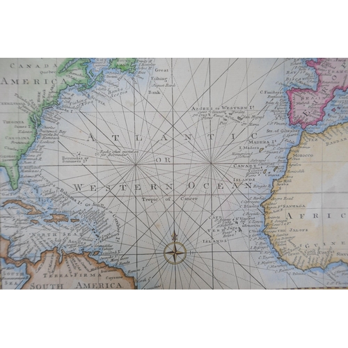 121 - An C18th hand coloured chart of the Western or Atlantic Ocean', drawn by Thomas Bowen 1788, engraved... 