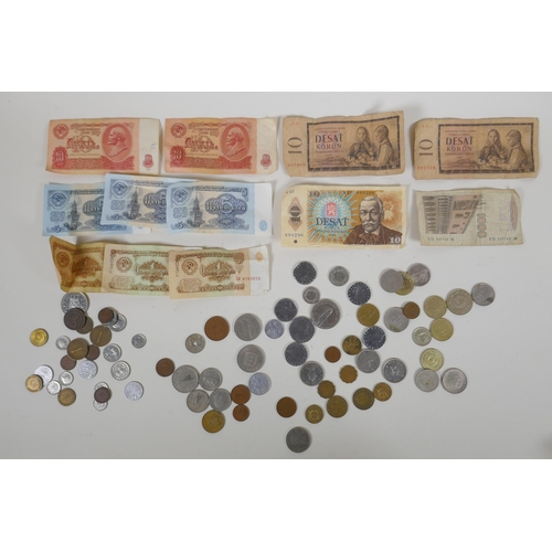 132 - A quantity of vintage world coinage and bank notes, including pre-Euro