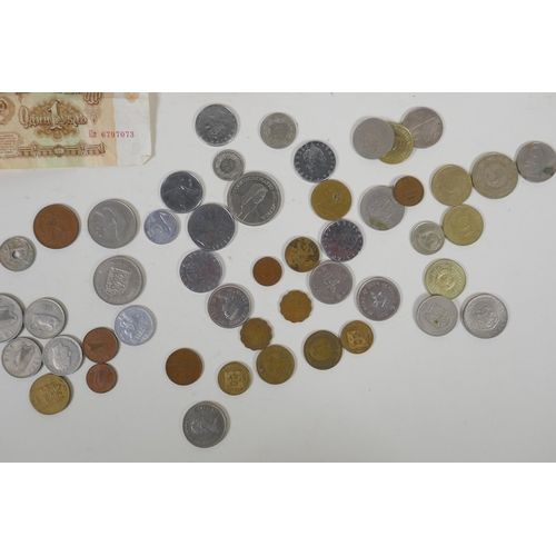 132 - A quantity of vintage world coinage and bank notes, including pre-Euro