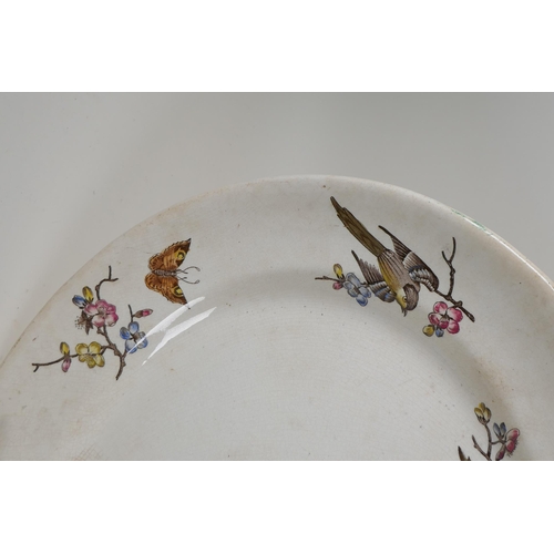 136 - A large Victorian meat dish with transfer printed decoration of birds amongst flower and ferns, mark... 