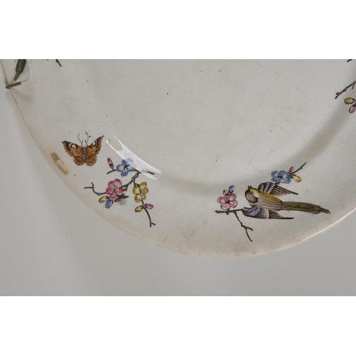 136 - A large Victorian meat dish with transfer printed decoration of birds amongst flower and ferns, mark... 