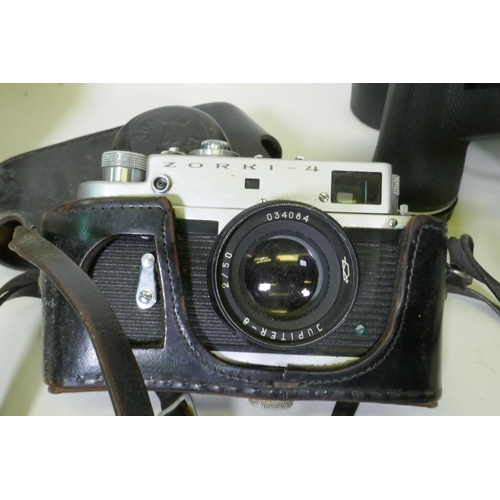 164 - A Nikon D3400 digital camera, a Ricoh KR-10X SLR 35mm camera, Kodak Brownie flash II, Fuji Finepix J... 