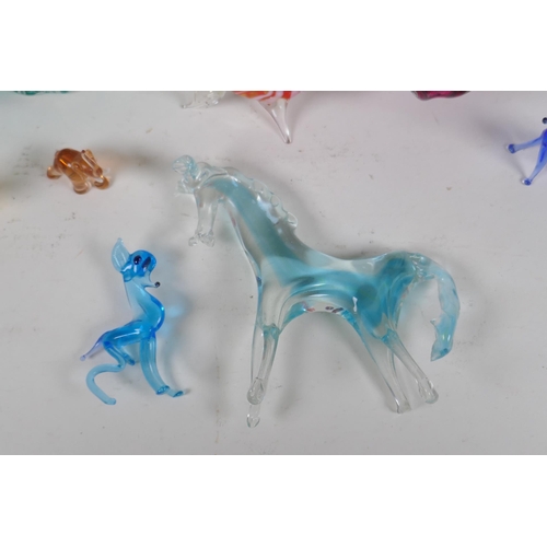 175 - A quantity of Murano glass animals, two ash trays and a paperweight, AF, largest 23cm long