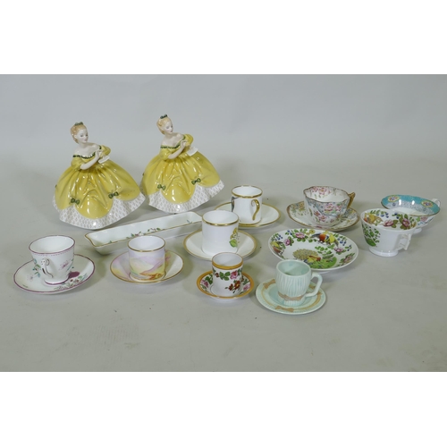 183 - Two Doulton figures, The Last Waltz, and various Staffordshire tea cups and saucers including Lowest... 