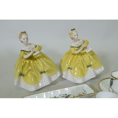 183 - Two Doulton figures, The Last Waltz, and various Staffordshire tea cups and saucers including Lowest... 