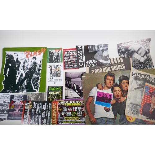 240 - A quantity of punk ephemera to include shop display signs, stickers, flyers, press photos, newspaper... 