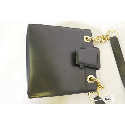 289 - Mila Schon, Italian leather handbag with brass chain and leather strap, 20 x 20cm