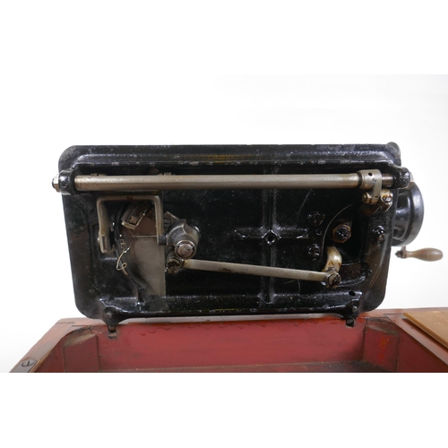 314 - A vintage Hexagon handcrank sewing machine, manufactured by the Standard Sewing Machine Co, Clevelan... 