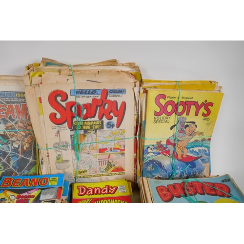 319 - A quantity of vintage British comics to include Scream, Sparky, Buster, Sooty, Commando etc, and a q... 