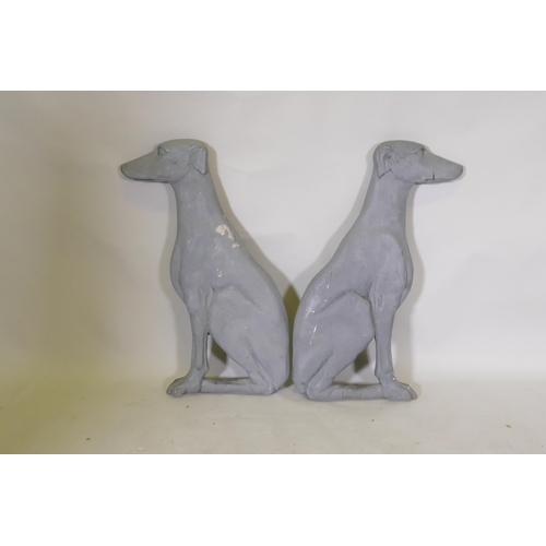 320 - A C19th carved and painted pine figure of a greyhound and a later composition cast of the same, 72cm... 