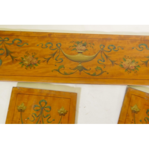 322 - Three C19th satinwood panels with painted decoration after Angelica Kaufman, the pair 69 x 22cm each