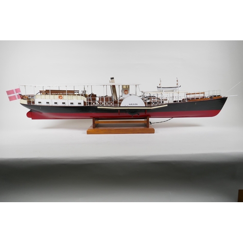 324 - A scratch built model of a Danish paddle steamer, Hjejlen, 89cm long