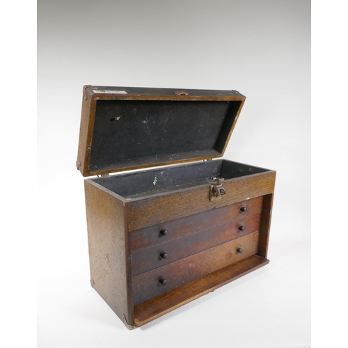 346 - A vintage oak portable tool chest, 46 x 20cm, 33cm h