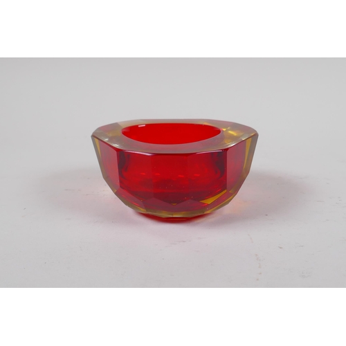 45 - A 1960s Murano 'Sommerso' glass vase and two 'Sommerso' faceted glass ash trays, unmarked, largest 1... 