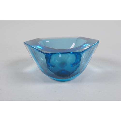 45 - A 1960s Murano 'Sommerso' glass vase and two 'Sommerso' faceted glass ash trays, unmarked, largest 1... 