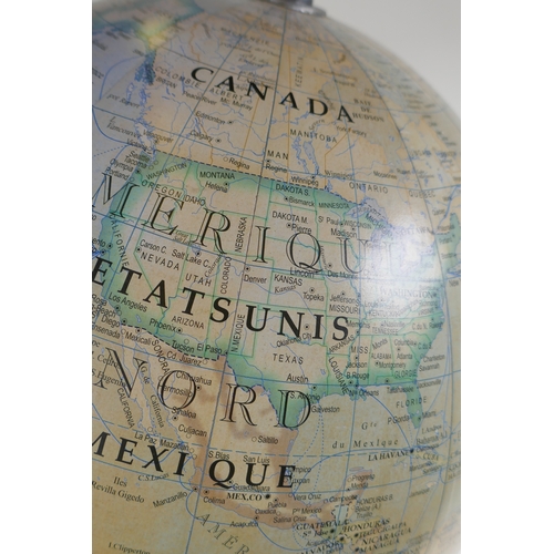 48 - A French terrestrial globe on wood stand, 70cm high