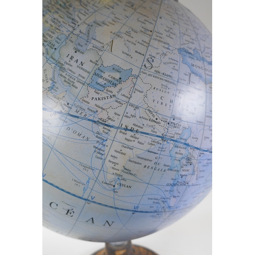 48 - A French terrestrial globe on wood stand, 70cm high