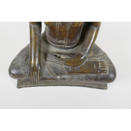 5 - An C18th (?) bronze Buddha, probably Burmese, with historic repairs, 46cm high