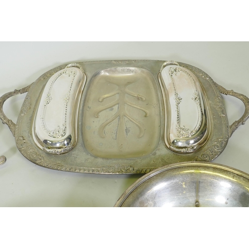 608 - A quantity of silver plated ware, serving trays, flatware etc