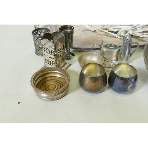 608 - A quantity of silver plated ware, serving trays, flatware etc