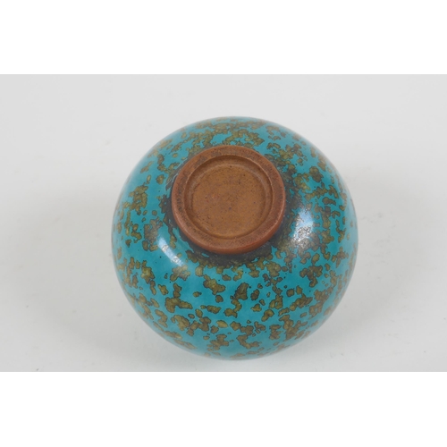 61 - A Chinese turquoise speckle glazed redware vase, 9cm high