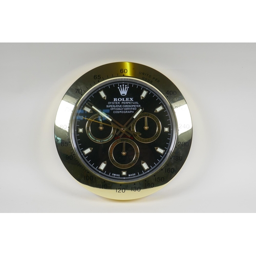 615 - A Rolex Daytona style wall clock, 34cm diameter