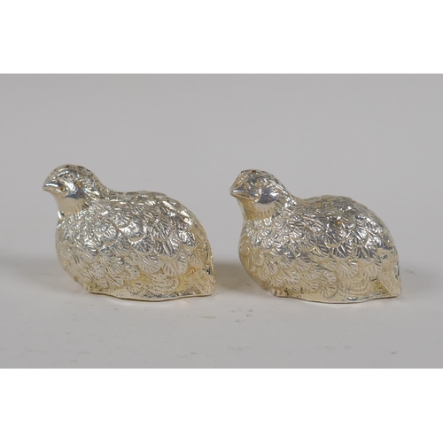 619 - A pair of silver plated salts in the form of chicks, 6cm