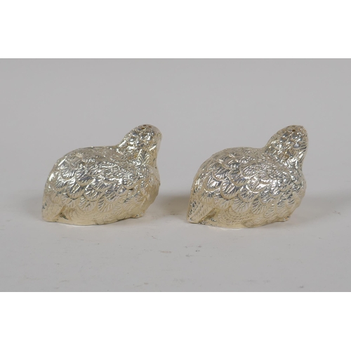 619 - A pair of silver plated salts in the form of chicks, 6cm