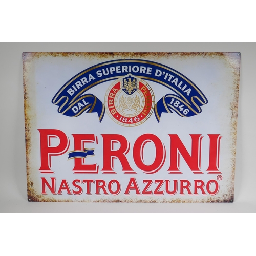 68 - A vintage style metal 'Peroni' advertising sign, 70 x 50cm