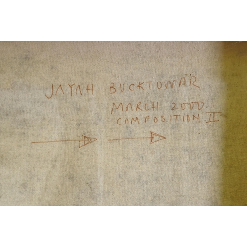 813 - Jayah Bucktower, Composition II, inscribed verso, oil on canvas, in good carved wood frame with egg ... 