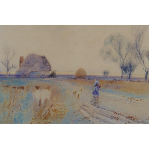 815 - Albert Haselgrave, (British), figure on a rural road, Victorian watercolour, signed, 49 x 33cm