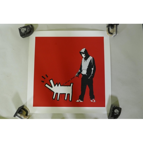 854 - After Banksy, Choose Your Weapon (red), limited edition copy screen print, No. 43/500, by the West C... 